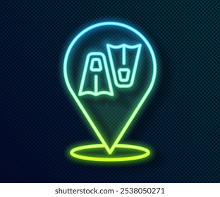 Glowing neon line Rubber flippers for swimming icon isolated on black background. Diving equipment. Extreme sport. Diving underwater equipment.  Vector