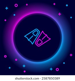 Glowing neon line Rubber flippers for swimming icon isolated on black background. Diving equipment. Extreme sport. Diving underwater equipment. Colorful outline concept. Vector