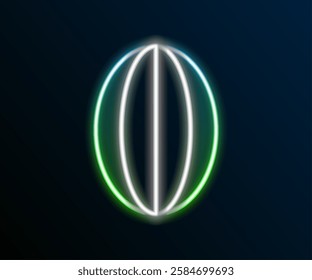 Glowing neon line Rugby ball icon isolated on black background. Colorful outline concept. Vector