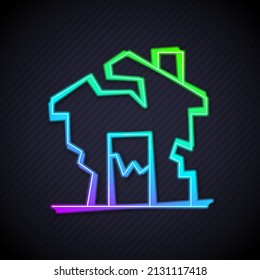 Glowing Neon Line Ruined House Icon Isolated On Black Background. Broken House. Derelict Home. Abandoned Home.  Vector