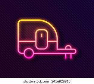 Glowing neon line Rv Camping trailer icon isolated on black background. Travel mobile home, caravan, home camper for travel.  Vector