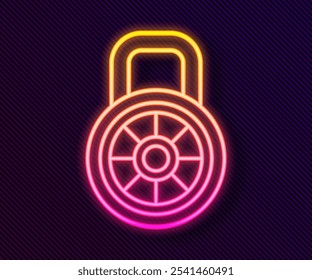 Glowing neon line Safe combination lock icon isolated on black background. Combination padlock. Security, safety, protection, password, privacy.  Vector