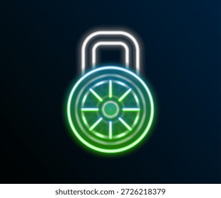 Linha de néon brilhante Combinação segura ícone de bloqueio isolado no fundo preto. Cadeado combinado. Segurança, proteção, senha, privacidade. Conceito de contorno colorido. Vetor