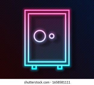 Glowing neon line Safe icon isolated on black background. The door safe a bank vault with a combination lock. Reliable Data Protection.  Vector Illustration