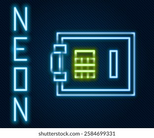 Glowing neon line Safe icon isolated on black background. The door safe a bank vault with a combination lock. Reliable Data Protection. Colorful outline concept. Vector Illustration