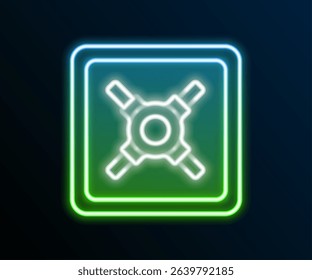 Glowing neon line Safe icon isolated on black background. The door safe a bank vault with a combination lock. Reliable Data Protection. Colorful outline concept. Vector
