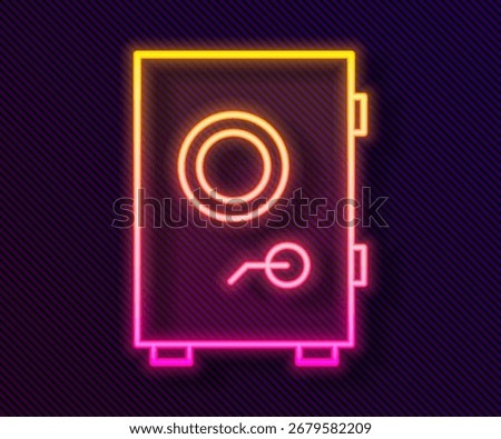 Glowing neon line Safe icon isolated on black background. The door safe a bank vault with a combination lock. Reliable Data Protection.  Vector Illustration