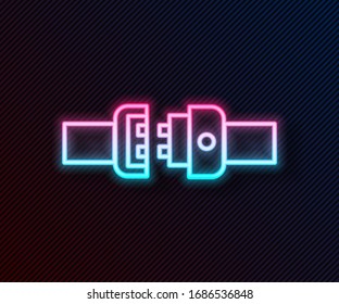 Glowing neon line Safety belt icon isolated on black background. Seat belt.  Vector Illustration