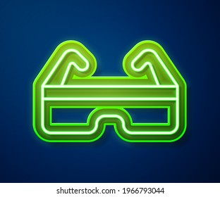Línea de neón brillante Icono de gafas de gafas de seguridad aisladas en fondo azul.  Vector