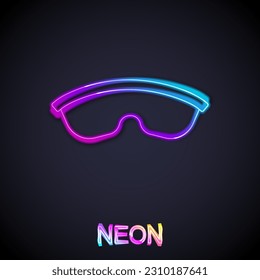 Línea de neón brillante Icono de gafas de gafas de seguridad aisladas en el fondo negro.  Vector