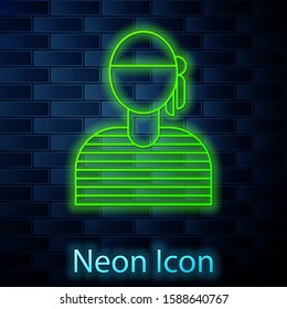 Glowing neon line Sailor captain icon isolated on brick wall background.  Vector Illustration