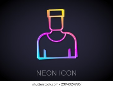 Glowing neon line Sailor captain icon isolated on black background.  Vector