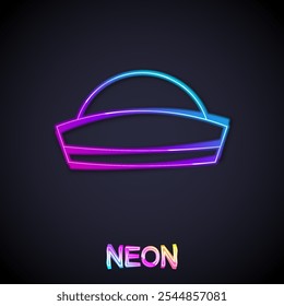 Ícone de chapéu de marinheiro brilhante linha neon isolado no fundo preto.  Vetor