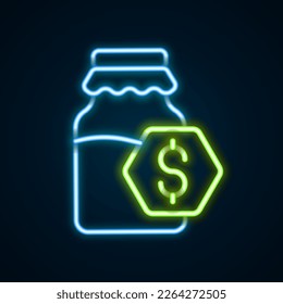 Glowing neon line Sale in jar of honey icon isolated on black background. Food bank. Sweet natural food symbol. Colorful outline concept. Vector