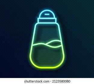 Glowing neon line Salt icon isolated on black background. Cooking spices.  Vector