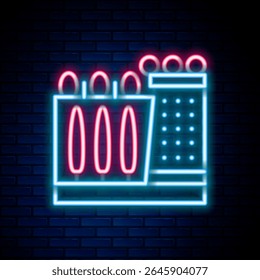 Glowing neon line Salvador Dali museum in Figueres, Spain icon isolated on brick wall background. Colorful outline concept. Vector