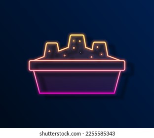 Glowing neon line Sandbox for kids with sand icon isolated on black background.  Vector