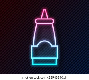Glowing neon line Sauce bottle icon isolated on black background. Ketchup, mustard and mayonnaise bottles with sauce for fast food.  Vector