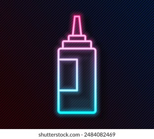 Línea de neón brillante Icono de la botella de salsa aislado sobre fondo negro. Ketchup, mostaza y botellas de mayonesa con salsa para comida rápida.  Vector