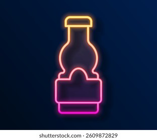 Glowing neon line Sauce bottle icon isolated on black background. Ketchup, mustard and mayonnaise bottles with sauce for fast food.  Vector