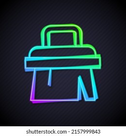 Glowing neon line Sauna brush icon isolated on black background. Wooden brush with coarse bristles for washing in the bath. Anti cellulite massage.  Vector