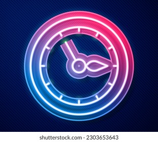 Glowing neon line Sauna clock icon isolated on blue background. Sauna timer.  Vector