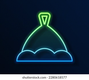 Glowing neon line Sauna hat icon isolated on blue background.  Vector