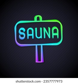 Glowing neon line Sauna icon isolated on black background.  Vector