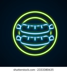 Glowing neon line Sausage icon isolated on black background. Grilled sausage and aroma sign. Colorful outline concept. Vector