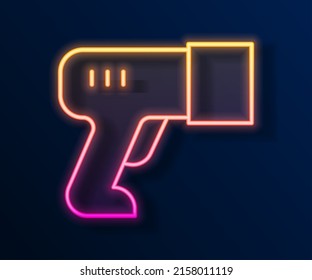 Glowing neon line Scanner scanning bar code icon isolated on black background. Barcode label sticker. Identification for delivery with bars.  Vector