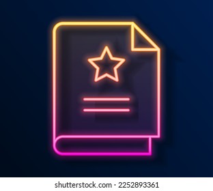 Glowing neon line Scenario icon isolated on black background. Script reading concept for art project, films, theaters.  Vector