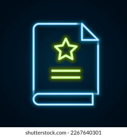 Glowing neon line Scenario icon isolated on black background. Script reading concept for art project, films, theaters. Colorful outline concept. Vector