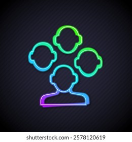 Glowing neon line Schizophrenia icon isolated on black background.  Vector