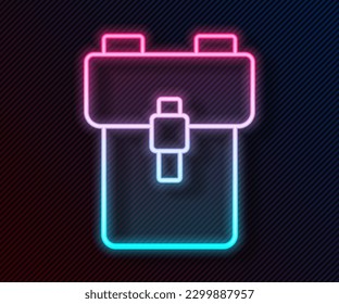 Glowing neon line School backpack icon isolated on black background.  Vector
