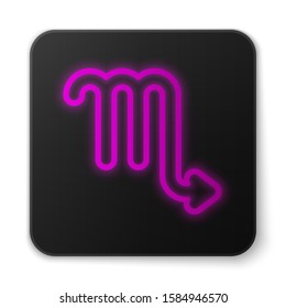 Glowing neon line Scorpio zodiac sign icon isolated on white background. Astrological horoscope collection. Black square button. Vector Illustration