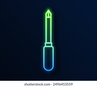 Glowing neon line Screwdriver icon isolated on blue background. Service tool symbol.  Vector Illustration