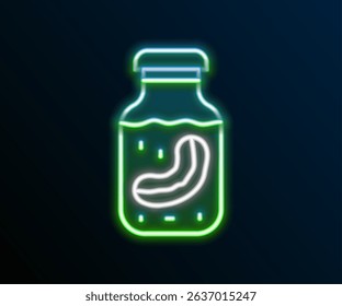 Glowing neon line Sea cucumber in jar icon isolated on black background. Marine food. Colorful outline concept. Vector