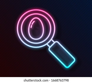 Glowing neon line Search and easter egg icon isolated on black background. Happy Easter.  Vector Illustration