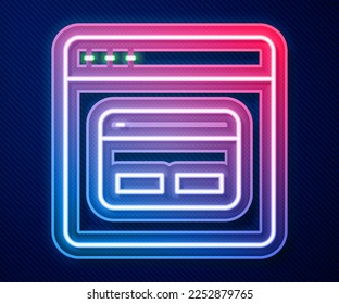 Glowing neon line Search engine icon isolated on blue background.  Vector