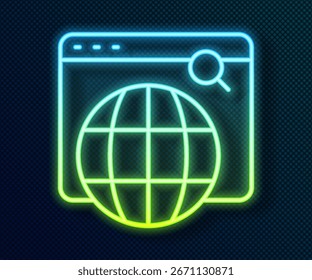 Glowing neon line Search engine icon isolated on black background.  Vector