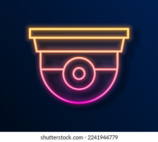 Glowing neon line Security camera icon isolated on black background.  Vector