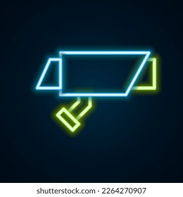 Glowing neon line Security camera icon isolated on black background. Colorful outline concept. Vector
