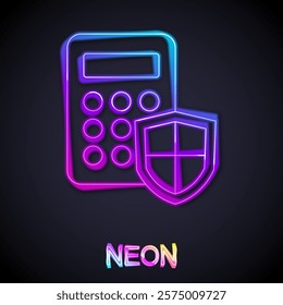 Glowing neon line Security system control panel with display icon isolated on black background. Keypad of security system for entering inside.  Vector