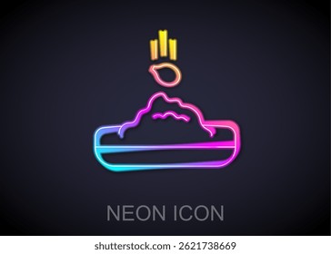 Glowing neon line Seeds of a specific plant icon isolated on black background.  Vector