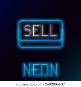 Glowing neon line Sell button icon isolated on black background. Financial and stock investment market concept. Colorful outline concept. Vector
