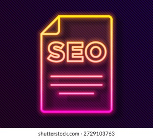 Glühendes Neonlinien-SEO-Optimierungssymbol einzeln auf schwarzem Hintergrund.  Vektorgrafik