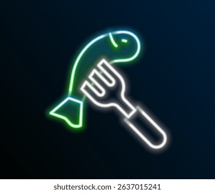 Glowing neon line Served fish on a plate icon isolated on black background. Colorful outline concept. Vector