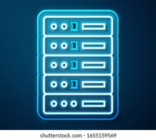 Glühender Neonline-Server, Daten, Web-Hosting-Symbol einzeln auf blauem Hintergrund. Vektorillustration-Illustration