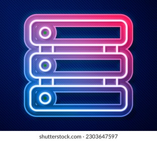Glowing neon line Server, Data, Web Hosting icon isolated on blue background.  Vector