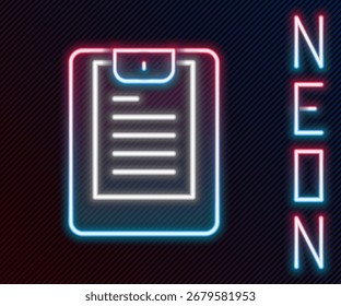 Servidor de línea de neón brillante, icono de informe de datos aislado sobre fondo negro. Concepto de contorno colorido. Vector
